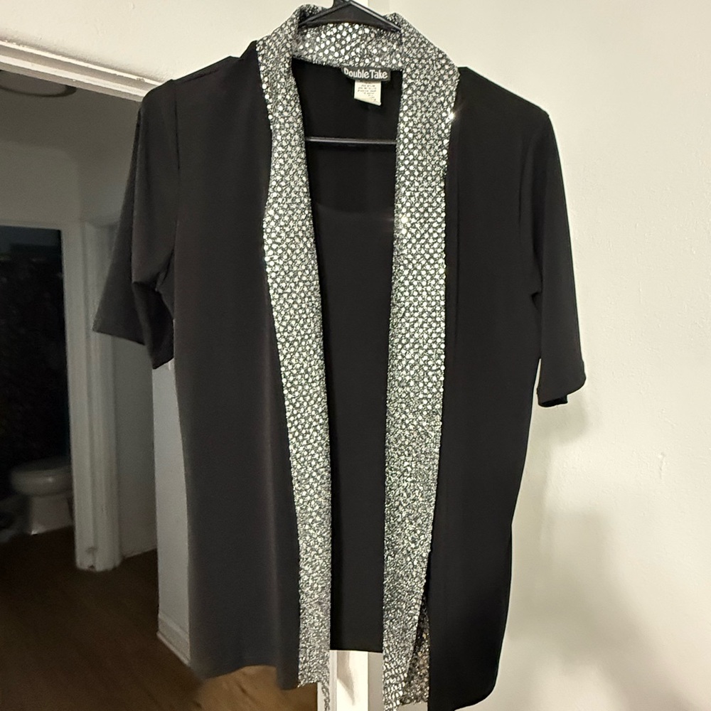 Double Take Black and Silver Women's Top